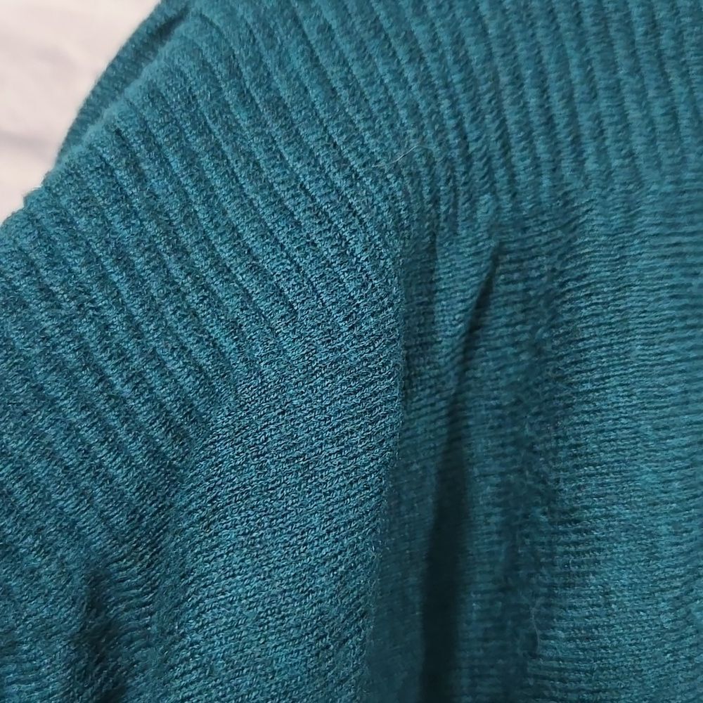 LOFT Teal Surplice Sweater Medium Wool Blend Faux Wrap 3/4 Sleeve Work Top - Picture 7 of 10